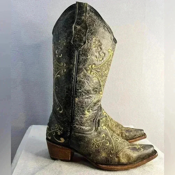 CIRCLE G by Corral WOMEN'S CRACKLE EMBROIDERED WESTERN BOOTS SNIP TOE BLACK - Picture 4 of 13